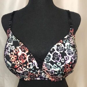 TORRID CURVE black floral print and skull padded bra. Size 44C.
